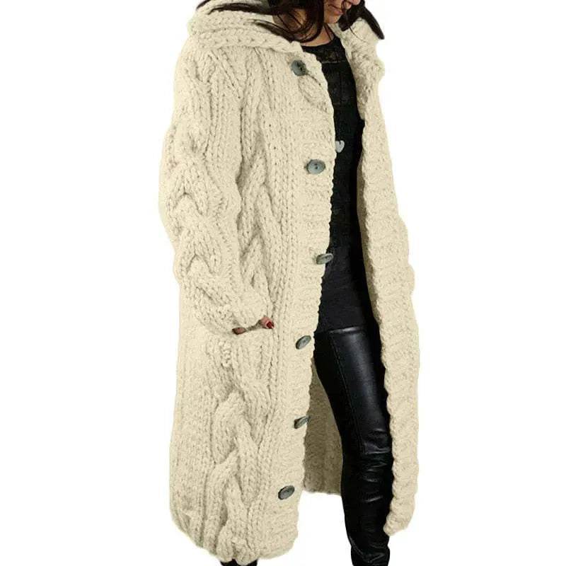 Chunky Long Knitted Hoodie winter Long Cardigan sweater Jacket women
