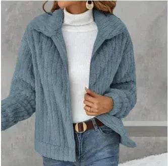 Fall Winter Casual Women Thick Fleece sherpa Lapel Cardigan sweater Jacket