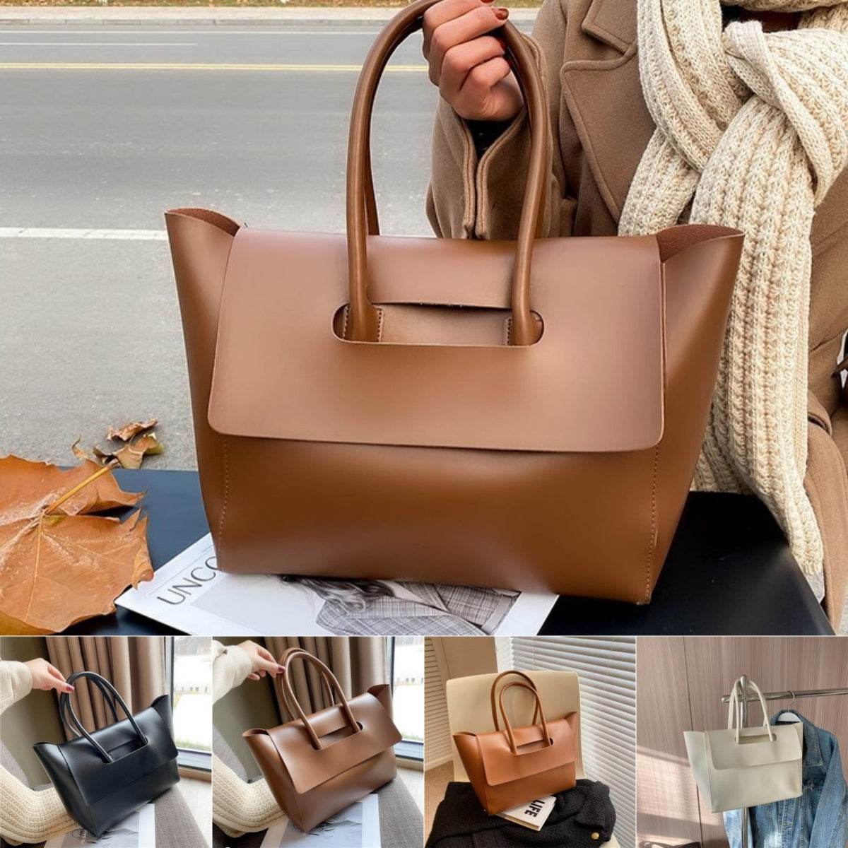 Fashion Leather Shoulder Bag Large Capacity Handbags Simple Retro Tote Bags