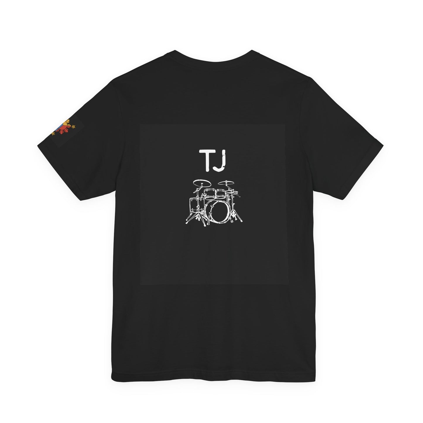 K Avenue Band Tee — Colorful Musical Notes Shirt with Drum Back & Custom Initials (TJ)
