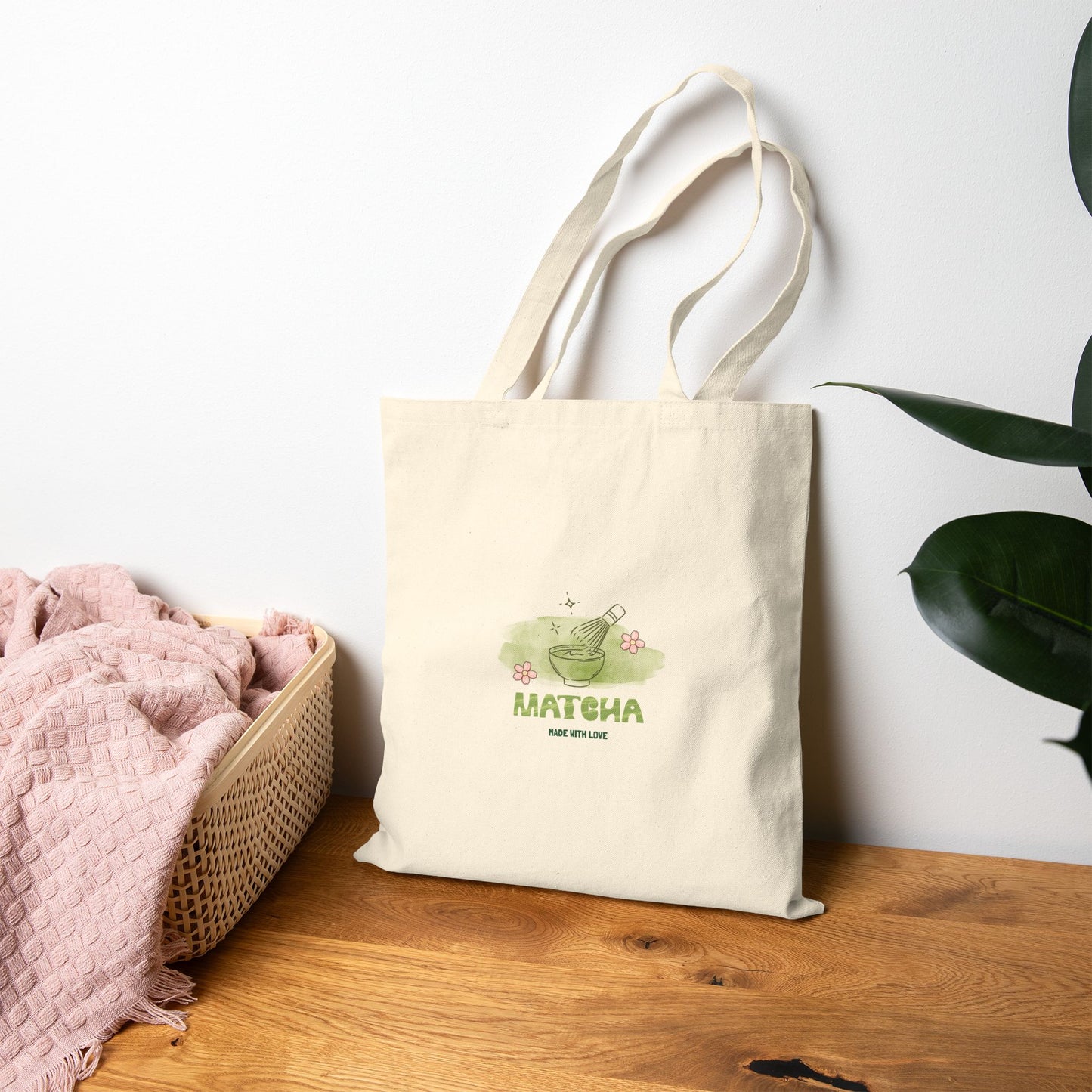 Matcha Love Cotton Canvas Tote Bag - Green Tea Illustration Eco Grocery Bag