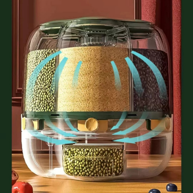 360° Rotating Rice & Grain Storage Container – Sealed Cereal Dispenser with Moisture-Proof Design