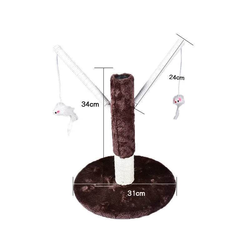 Cat Scratching Post with Platform & Hanging Toy – Multi Level Cat Tree Scratcher with Plush Bed