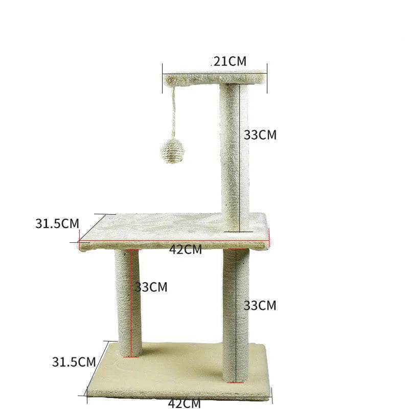 Cat Scratching Post with Platform & Hanging Toy – Multi Level Cat Tree Scratcher with Plush Bed