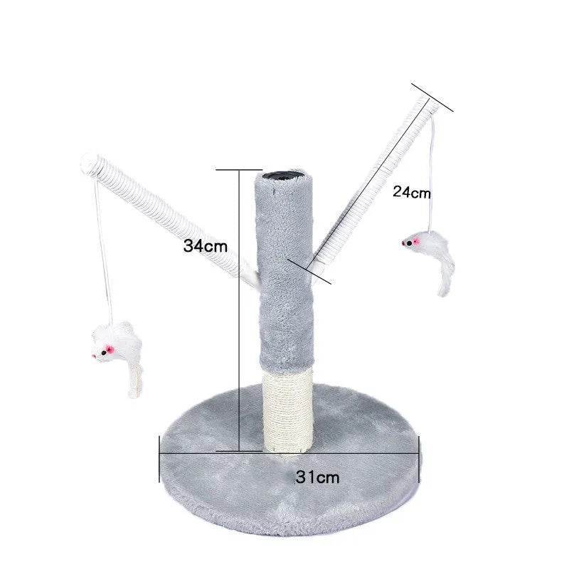 Cat Scratching Post with Platform & Hanging Toy – Multi Level Cat Tree Scratcher with Plush Bed