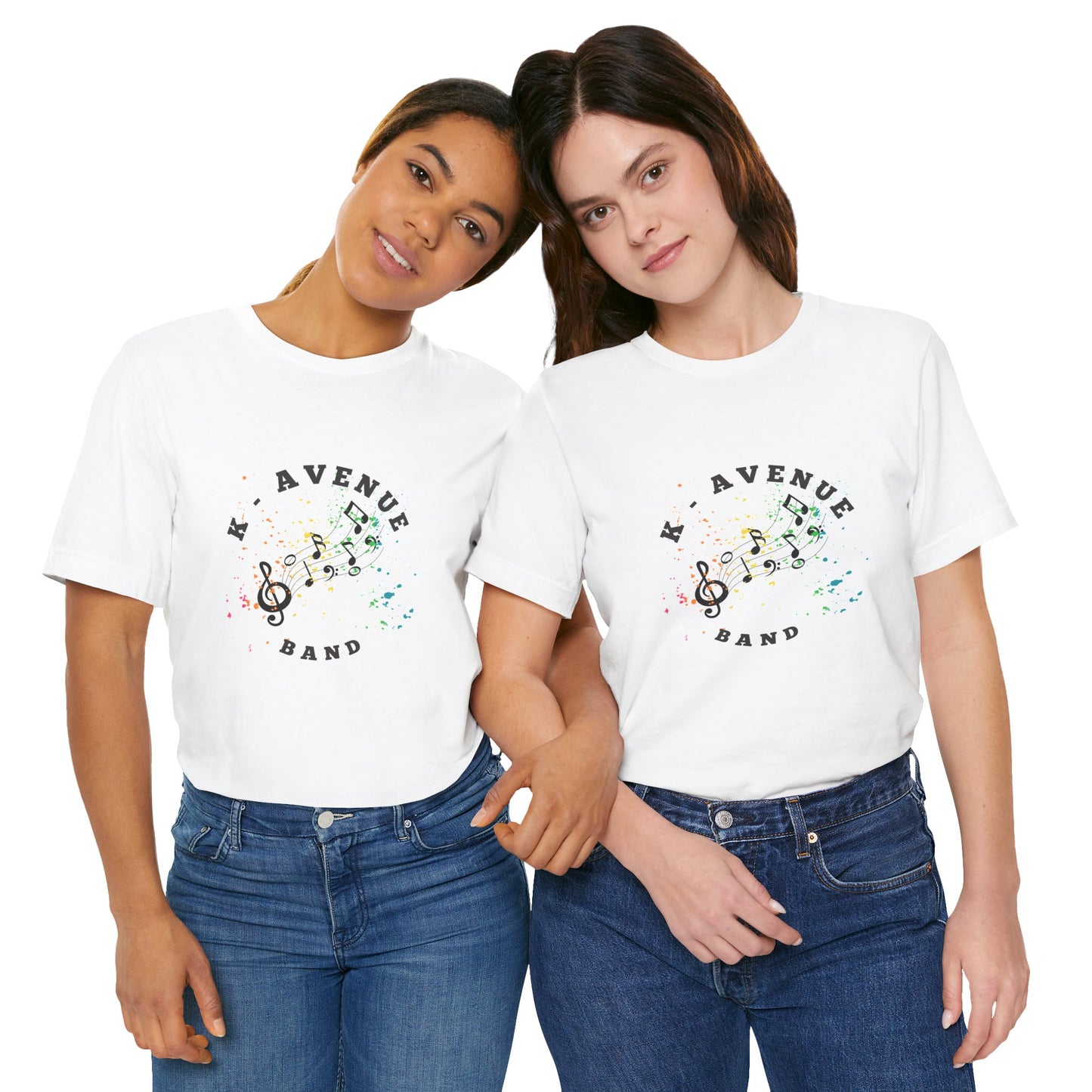 K Avenue Band Tee — Colorful Musical Notes Shirt with Drum Back & Custom Initials (TJ)