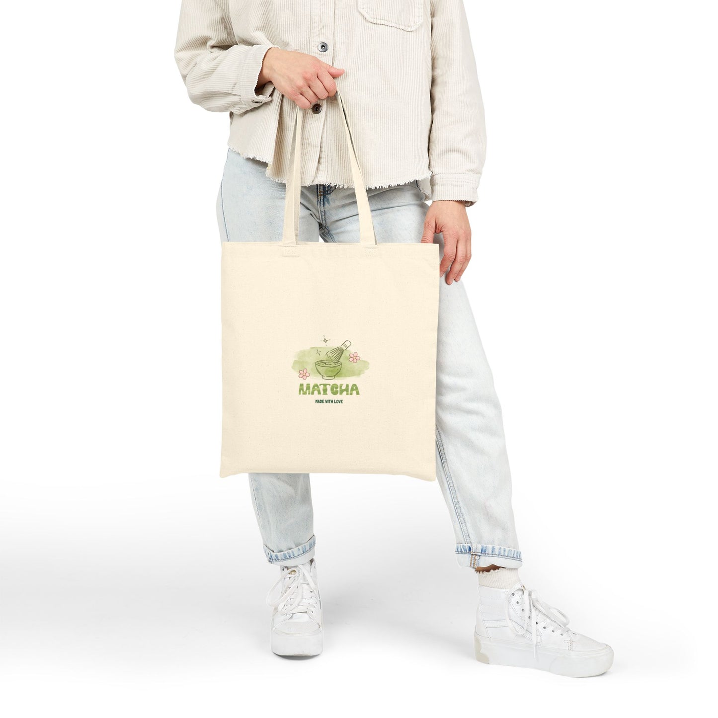 Matcha Love Cotton Canvas Tote Bag - Green Tea Illustration Eco Grocery Bag