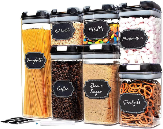 7-Piece Food Container Set – Stackable Kitchen Storage Containers with Lids (Black or White)