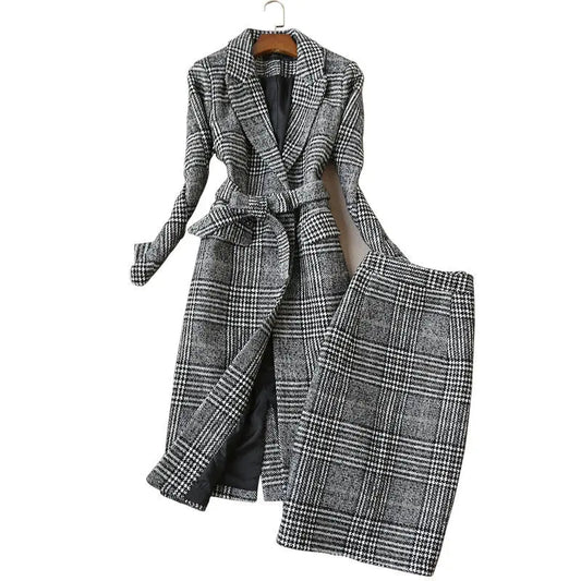 Elegant Luxury Business Office Corporate Tweed Plaid Skirt suit Outfit set 2pcs