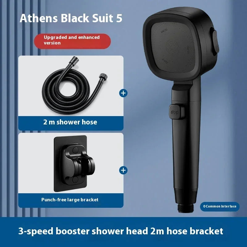 Three-speed Filter Supercharged Square Shower Head Handheld Nozzle