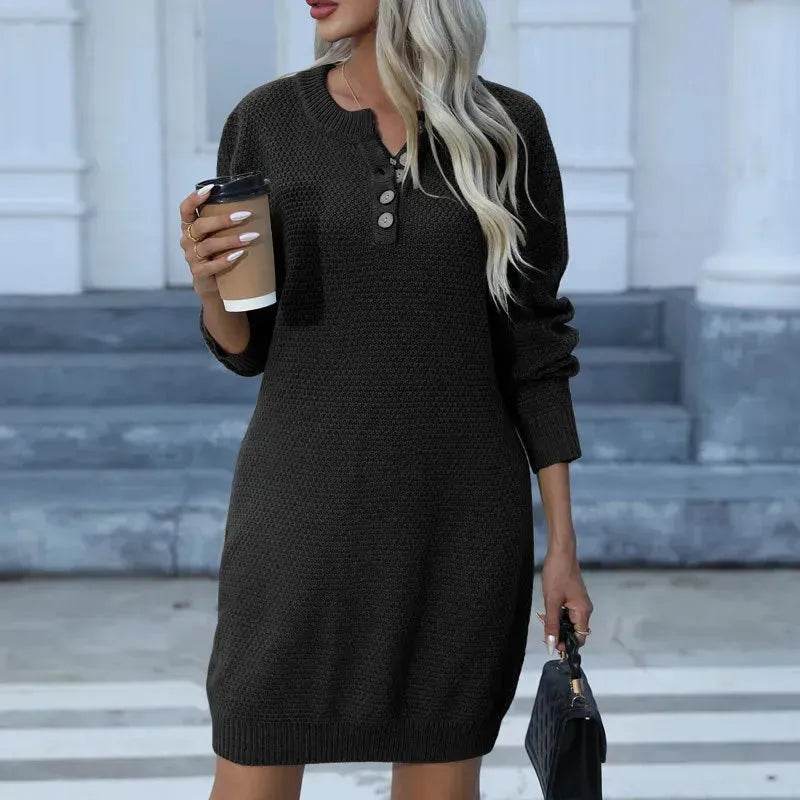 Autumn Winter Knitted Pullover Mini Sweater Dress