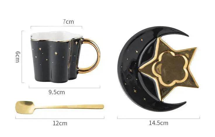 4pc set Creative Porcelain Ceramic Coffee Cup With Star And Moon Saucer