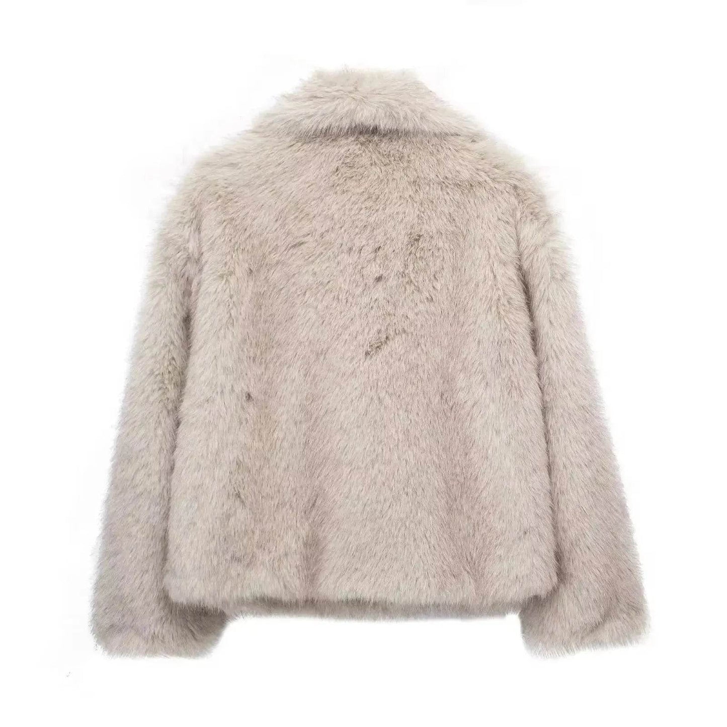 Winter Plush Open front Coat Thick lapel Outwear Faux Fur Coat women
