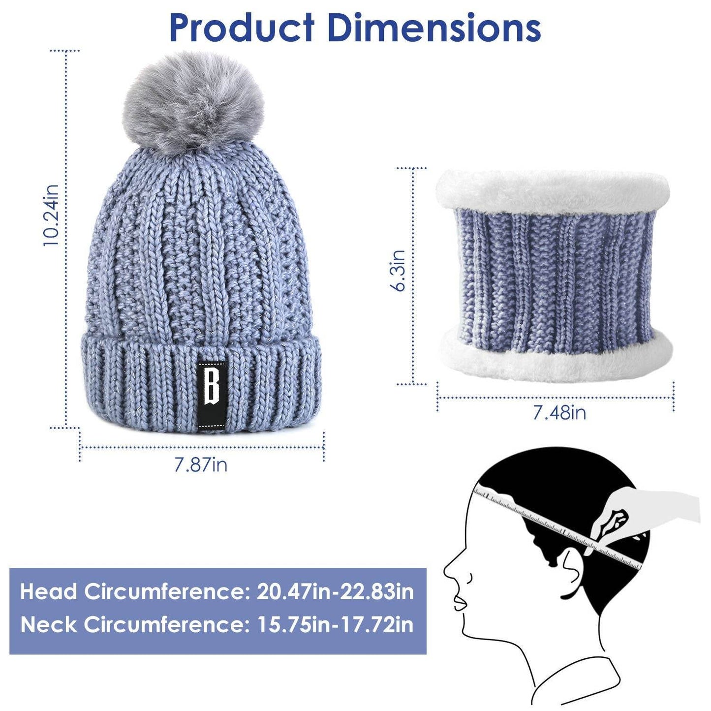 1Set Winter Beanie Hat Scarf Set Women Warm Knitting Skull Cap Neck Warmer For Walking Running Hiking Camping Outdoors Gift
